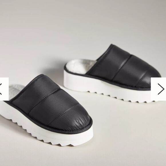 Anthropologie Maeve Puffy Platform Black Slippers Sz L - Picture 2 of 10